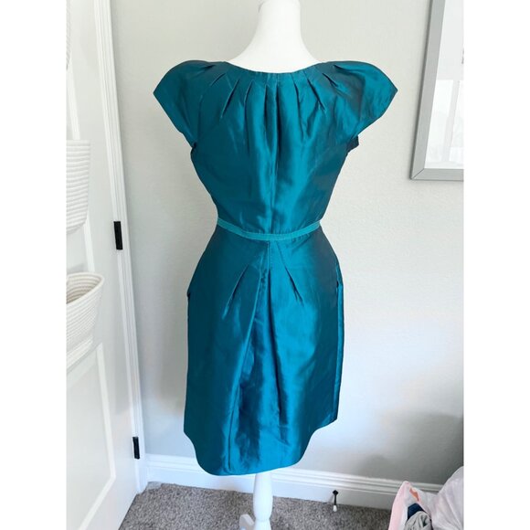 Moschino Teal Satin Cap Sleeve Party Dress - Picture 10 of 15
